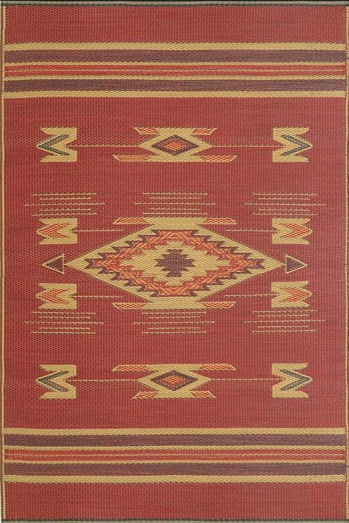 Mad Mats Traditional Outdoor Rug, Reversible Plastic Mat (4' x 6', Navajo - Dark Red)