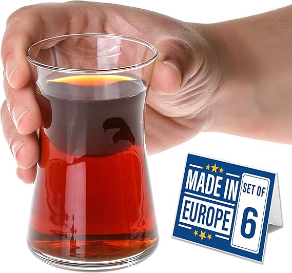 Volarium 5 34 oz Turkish Tea Glass Cups Set of 6: Traditional Tea with Modern Design, Tea Mugs and Coffee Mugs Clear Glasses
