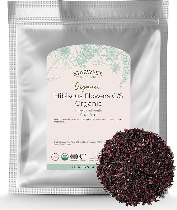 Starwest Botanicals Organic Hibiscus Flowers, Caffeine Free - Bulk 1 lb Bag