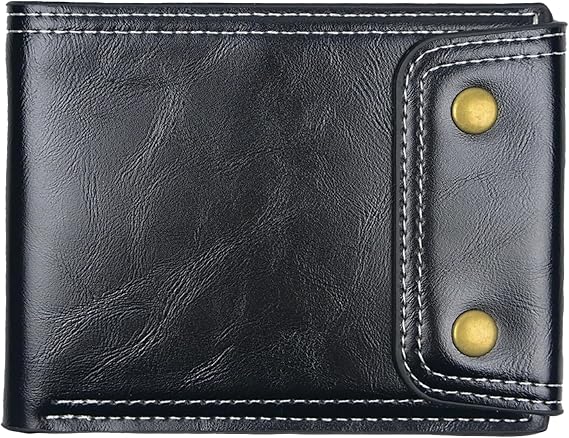 Men's Wallets Slim RFID Blocking Leather Mens Bifold Wallet with ID Window and Gift Box (Black)
