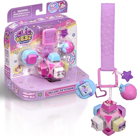 Clickeez Deluxe Keychain Fidget Cube | Collectible Character Keyboard Keys Click and Clack | Create Your Own Fidget Keychain | Ages 6+