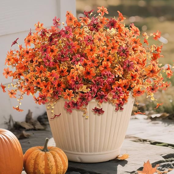 Artificial Fall Flowers for Outdoors Decoration, 24 Bundles Fake Silk Flower UV Resistant No Fade, Faux Mums for Outdoor Planters Patio Porch Boxwood Home Garden
