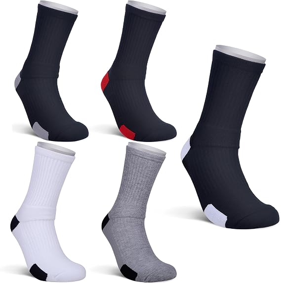 JHM mens Thick Protective Sport Cushion Basketball Compression Athletic Socks, 5 Pairs Color#5, 6-13