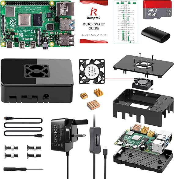 iRasptek Starter Kit for Raspberry Pi 4B 4GB RAM - 64GB SD Card Edition