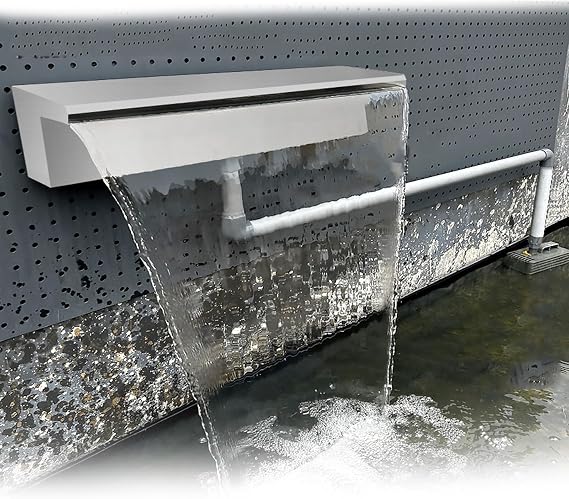 304 Stainless Steel Waterfall Pool Fountain with Connector, Rectangular Water Feature Spillway for Swimming Pool, Garden Outdoor Pond (30cm)