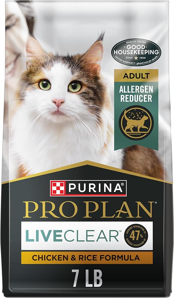 Purina Pro Plan LiveClear Allergen Reducing Dry Cat Food, Chicken, 7 lb | Reduces the major allergen in cat hair and dander, backed by a decade of research, high protein cat food with live probiotics