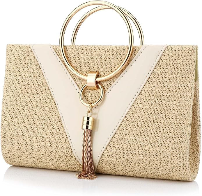 YYW Summer Beach Straw Evening Bag,Straw Clutch Purse Straw Handbag Shoulder Bag Top-handle Bag