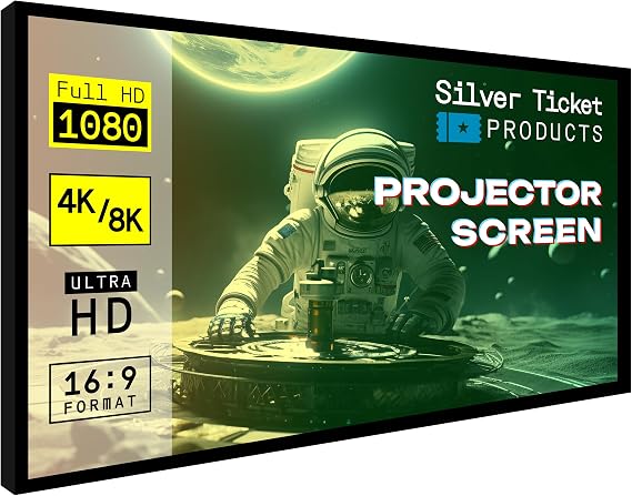 Silver Ticket Products STR Series 6 Piece Home Theater Fixed Frame 4K / 8K Ultra HD, HDTV, HDR & Active 3D Movie Projection Screen, 16:9 Format, 110" Diagonal, White Material STR-169110