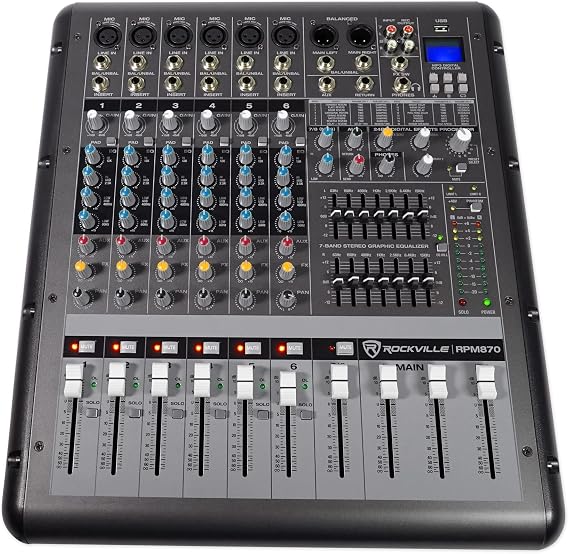 Rockville RPM870 8-Channel 6000W Powered Mixer with USB Bluetooth FX