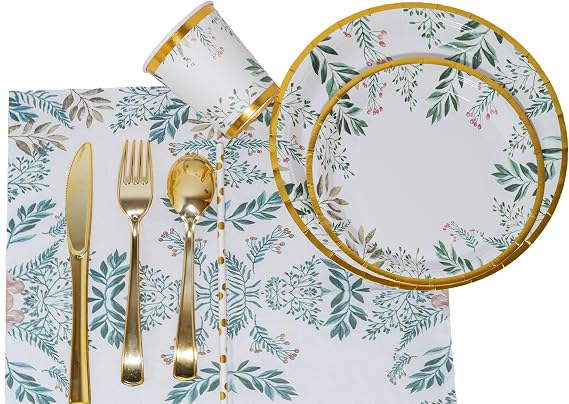200 gold-plated disposable tableware sets, suitable for 25 guests, including 25 dinner plates, 25 dessert plates, 25 spoons, 25 forks, 25 knives, 25 cups, 25 straws, and 25 napkins.