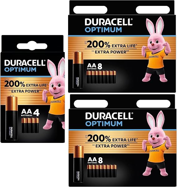 20 x Duracell AA Optimum (1 Blister with 4 Batteries + 2 Blister Packs of 8 Batteries) 20 Batteries (MX1500/Stilo/Mignon)