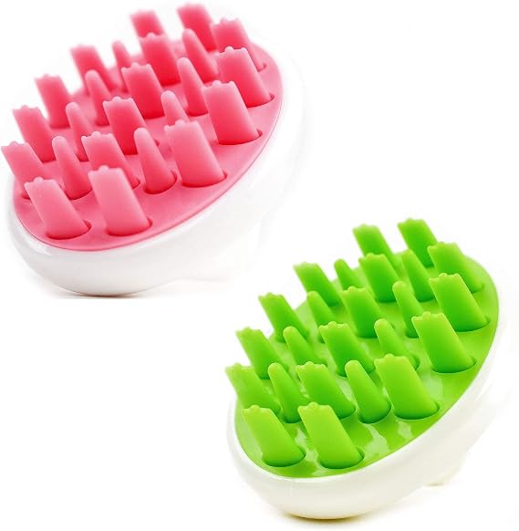 Zyllion ZMA-12 Scalp Massagers and Shampoo Brush (Pink & Green)