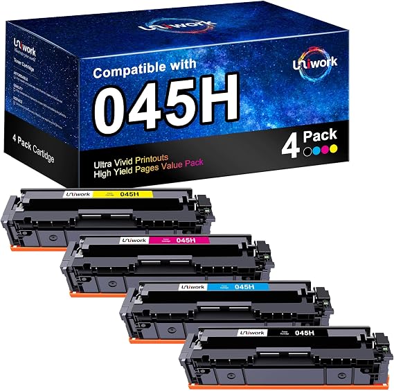 Uniwork Compatible Toner Cartridge Replacement for 045 045H Cartridge | 045 CRG-045H for Color imageCLASS MF634Cdw MF632Cdw LBP612Cdw MF632 MF634 Laser Printer Toner Ink, 4 Pack