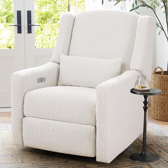 Power Recliner Chair Swivel Glider, Large Nursery Glider, USB, Cream