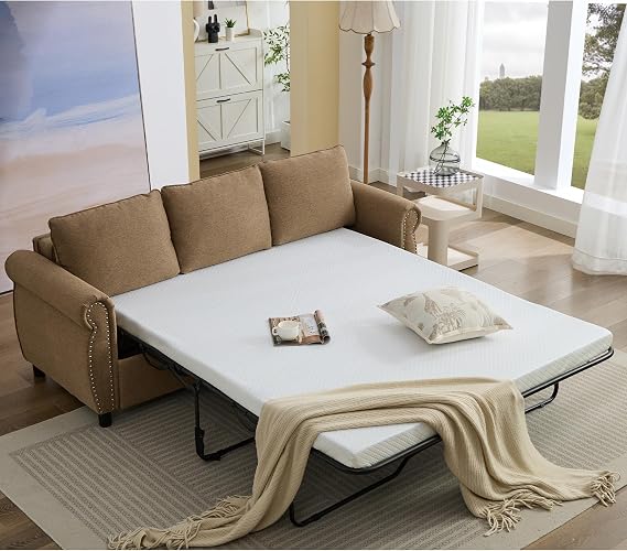 81.5'' Sleeper Sofa Bed Queen Size, Convertible Upholstered Couch, Brown
