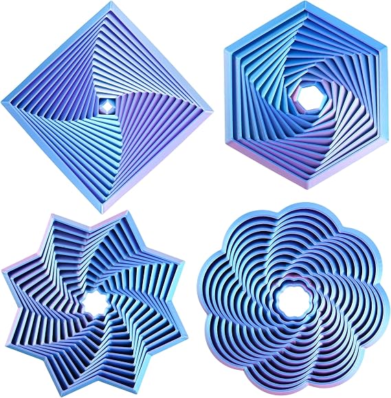 4 Pack Fractal Whirling Fidget Toys Purple Blue 3D Printed