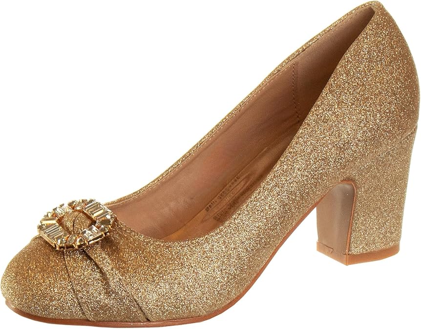 Badgley Mischka Closed Toe Heels for Kids Girls Block Heel Dress Shoe Pumps with Crystal Frame (Sizes 13-6 Little Kid-Big Kid)