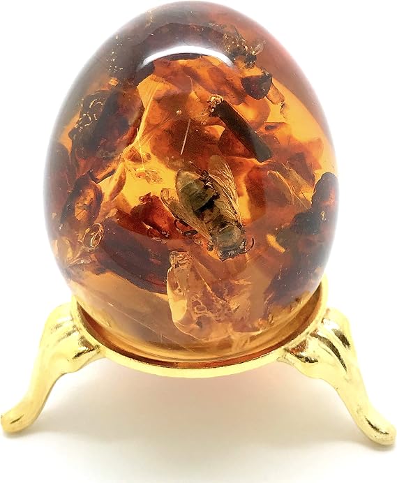 Natural Amber resin with Bees Inclusions, Egg Shape Decor piece