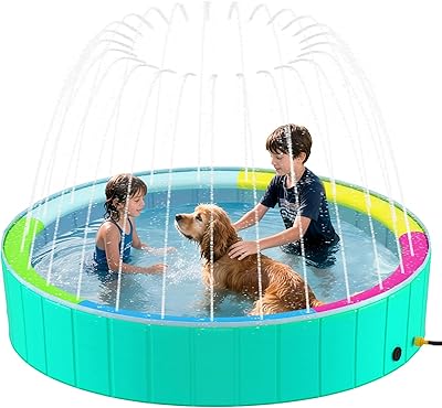 Heeyoo Foldable Dog Pool with Sprinkler for Large Dogs, Portable Hard Plastic PVC Pet Bathing Tub, Outdoor Collapsible Swimming Pool for Pets, 79 x 12