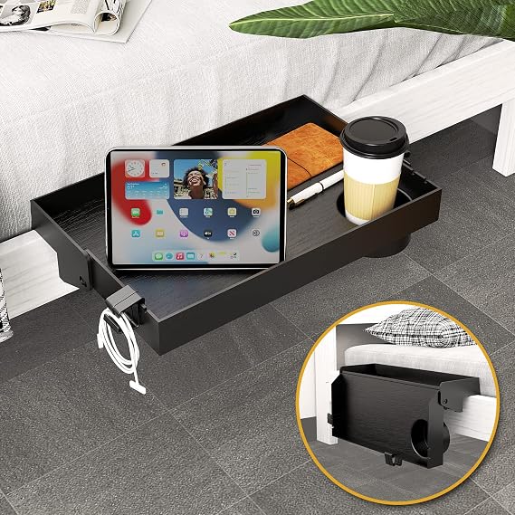 SPACEKEEPER Bedside Shelf Bunk Night Table Foldable Bed Storage Multifunction for Bedroom, Home, Dorm, Phone, Espresso