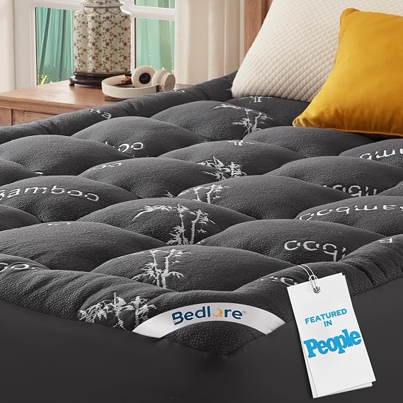BEDLORE Full Size Mattress Topper , Pillow Top Mattress Pad | Stretchable Pockets Fit 6"-15" Mattress, Soft Breathable Thick Mattress Topper for Back Pain Relief & Hot Sleepers(Dark Gray)