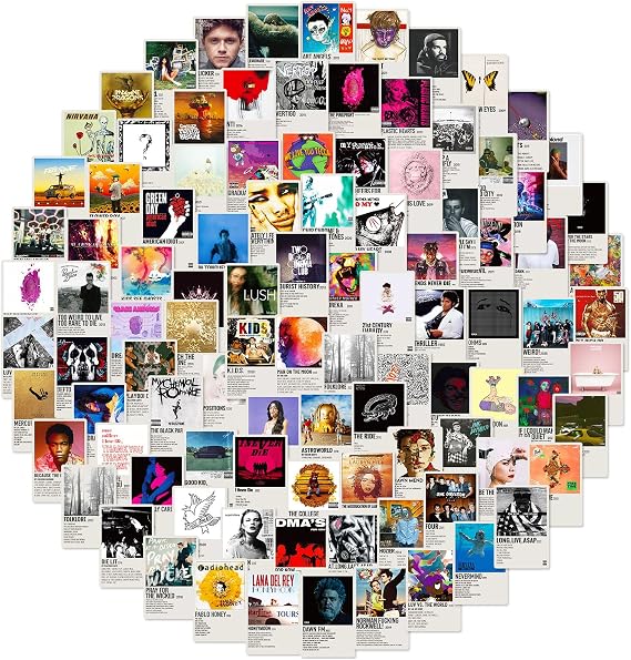 100Pcs Album Cover Stickers for Adults - Music, Rapper and Band Sticker Pack, Water Bottle Laptop Stickers for Teens