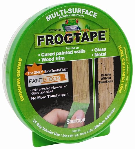 FrogTape Multi-Surface Painters Tape with PAINTBLOCK, 1 Inch Wide (0.94 in. x 60 Yds), Medium Adhesion, Green, 1 Roll (1358463)(Pack of 14)