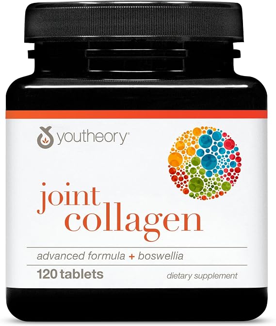 Youtheory Advanced Joint Collagen, 120 Tablets, 60-Day Supply | Supplement for Bone and Joint Health*, Vitamins for Women and Men, with Boswellia Extract, Turmeric, and Quercetin