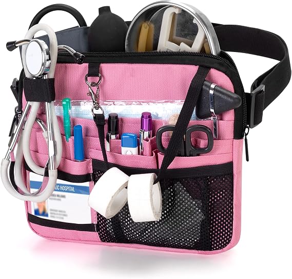 Damero Nurse Fanny Pack with Medical Gear Pockets and Tape Holder, Pink