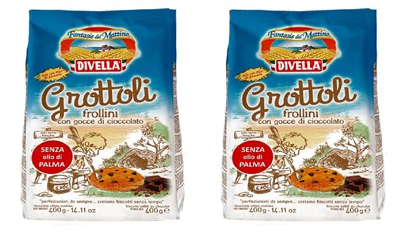 Divella: "Grottoli" Biscuits with drops of Chocolate * 400g Packages (Pack of 2) * [ Italian Import ]