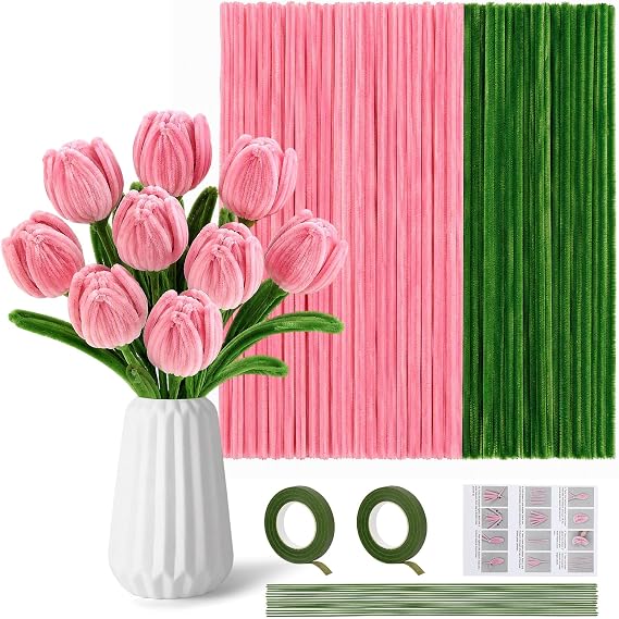 UzecPk 260Pcs Pipe Cleaner Flower Pink Pipe Cleaners Bulk Chenille Stems