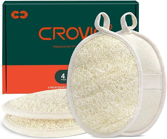 Natural Exfoliating Loofah Body Scrubber for Women and Men, Made with Premium Luffa Natural Shower Loofah Sponge which Cleanse You Comfortable, Relax for Bathing-4 Count(Pack of 1)
