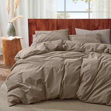 2Pcs Organic Linen Duvet Cover Twin Size, 100% French Linen from Normandy, Soft & Durable Brown Bedding Set Comforter Cover with 1 Pillowcases, 1 Duvet Cover with Zipper