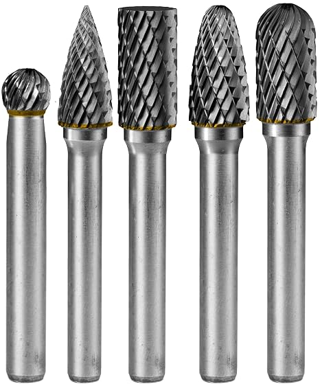 Carbide Burr Set 5-Pc 1/4" Shank 8mm Head with Clear Storage Box