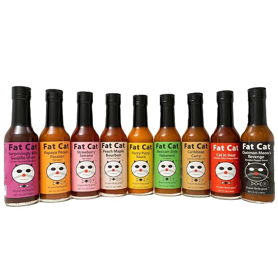 Hot Sauce Variety Pack by Fat Cat Gourmet, 9 Bottles Bundle