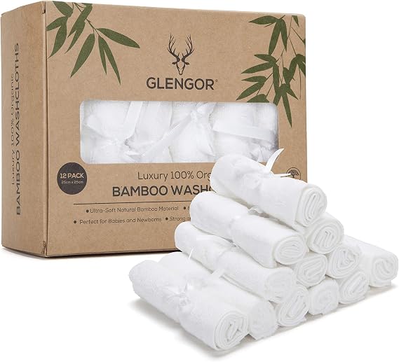 Luxury Bamboo Washcloths | 100% Organic | Pack of 12 | Perfect for Babies, Newborns & Adults! | Ultra-Soft | Environmentally Friendly | Great for Sensitive Skin | Perfect as Travel Wipes |