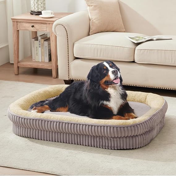 Orthopedic Dog Bed for Extra Large Dogs Breeds, High Density Egg Crate Foam Dog Sofa Beds,Oval Kennel Bed, Pet Couch Bed with Four Sided Bolster, Removable Washable Cover& Non-Slip Bottom