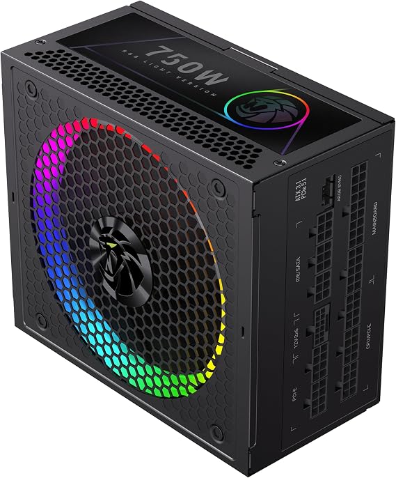 GAMEMAX 750W 80+ Gold Fully Modular Power Supply, ATX 3.1 Version with LLC+DC-DC Circuit, Full-Range 110240V, 140mm ARGB Fan with Sync, 105C Mainstream Japanese Capacitors (RGB PRO 750G)