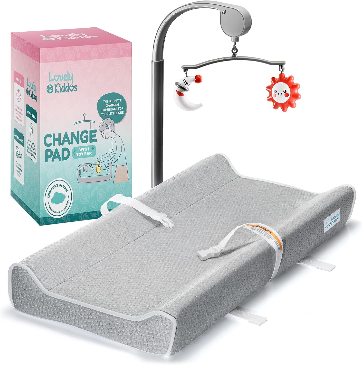 Changing Pad - Foam Contour Baby Diaper Changing Pad for Dresser, Washable, Soft & Removable Non-Slip Outer Cover + Inner Waterproof Lining, Portable Toy Bar with Music Mode Bonus