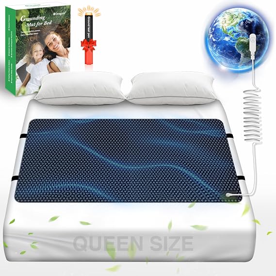 Grounding Mat for Bed, Grounded Pad for Sleep, Anti-Slip PU Leather Grounded Mat with Grounding Cord (27''60'', Queen)
