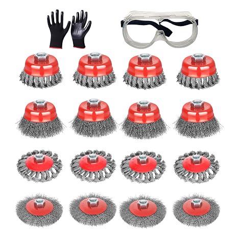 18 Pack Wire Wheel Brush for 4 1/2 Angle Grinder, 5/8"-11 Thread Arbor,Abrasive Cup Brush 4 & 3 Inch Twist Knotted Coarse Crimped Wire Brushes (16pcs Wire Wheels)