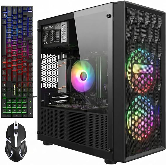 STGAubron Gaming PC Desktop,Core i5-9400F,RX 580 8G,16G DDR4,512G SSD | Gaming Computer Tower for Streaming,Video Editing,Home,School,I5 up to 4.1GHz,ARGB Fan,WiFi 6,BT 5.0,4K DP,HDMI,Win11 Home