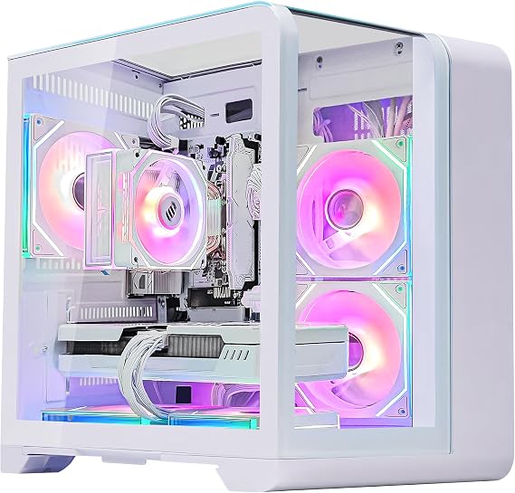 Curved Pannel Gaming PC - AMD Ryzen 7 7700 8-Core 3.8 GHz- GeForce RTX 5070 12GB-32GB DDR5 6000MHZ RAM - 1TB PCIe + 1TB SATA SSD - WIFI &Bluetooth - RGB Fans-Windows 11, Desktop Computer-White