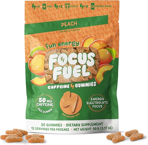 FocusFuel Energy Chews - Peach Flavor (15 Servings) - 100mg Caffeine