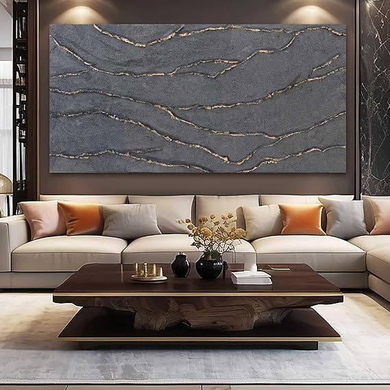 XIANSHOU Canvas Wall Art Hand Painted Large Gold and Grey Abstract Painting Textured Wall Decor 29"x58" Home Artwork Decoration for Living Room Office Bedroom Dining Room