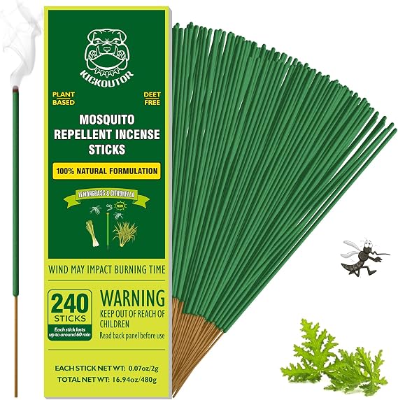 KICKOUTOR Mosquito Repellent Incense Sticks with Citronella Oil, 240 Count