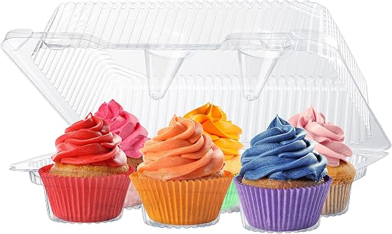 Plastic Cupcake Containers Boxes | 6 Compartment 50 Pack | Disposable High Dome Dozen Cupcake Holder With Lid Bulk | Extra Sturdy Stackable Cupcake