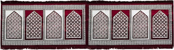 Modefa Turkish Islamic Prayer Rug - Wide Plush Velvet Praying Mat - Large Gathering & Group Sajada - Multi Person Muslim Janamaz - Long Row 8 Person Praying Carpet - Geometric Arch (Red)