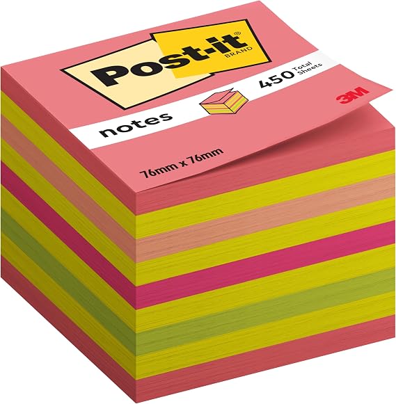 Post-it Notes - 1 Cube - 450 Sheets - 76 mm x 76 mm Self-adhesive notes practical sticky notes for office supplies meetings reminders to-do lists and organising