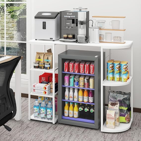 PUNCIA Coffee Bar Cabinet with Mini Fridge Space & Outlet for Home, White | Beverage Station with Storage Shelves, Mini Fridge Stand & Microwave Stand, Coffee Station for Kitchen Apartment Break Room